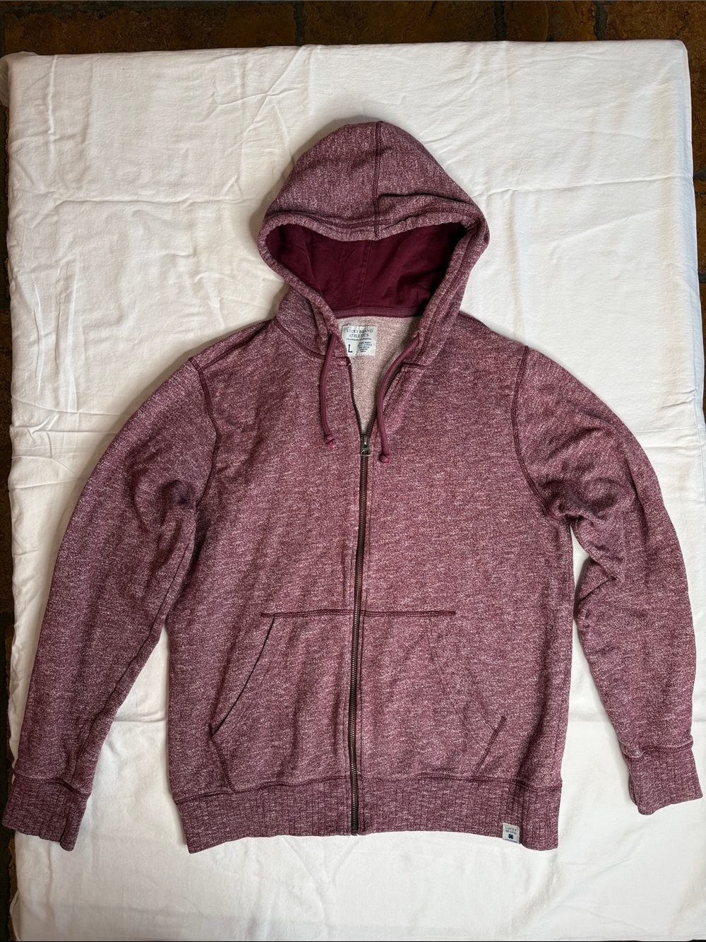 Lucky Brand Men's Maroon Zip-Up Hoodie Sweatshirt - Casual Knit Jacket